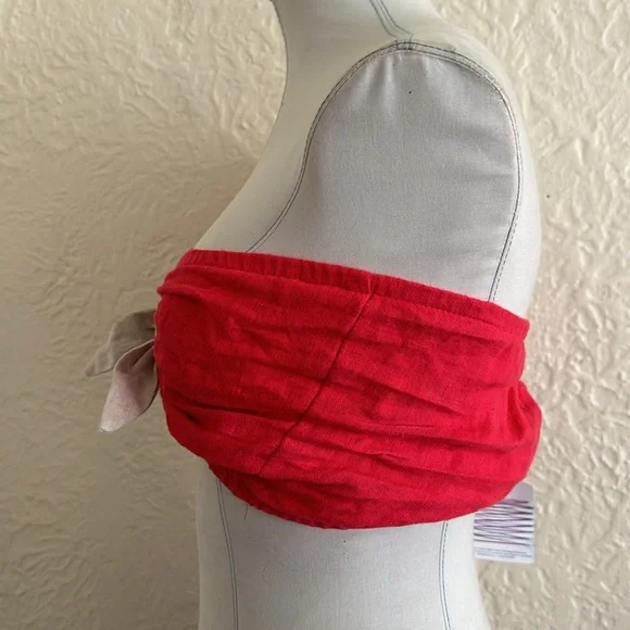 Urban Outfitters Urban Renewal Recycled Vintage Fabric Crop Tube Top Red Tan S/M - Picture 3 of 6
